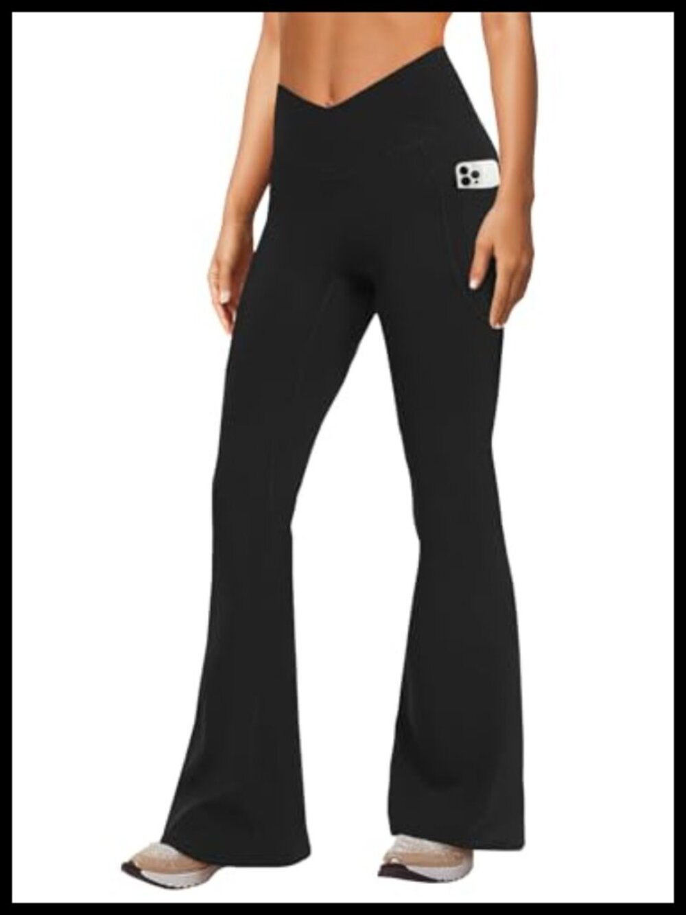 Women's Crossover Flare Yoga Pants with Pockets No Front Seam High Waist